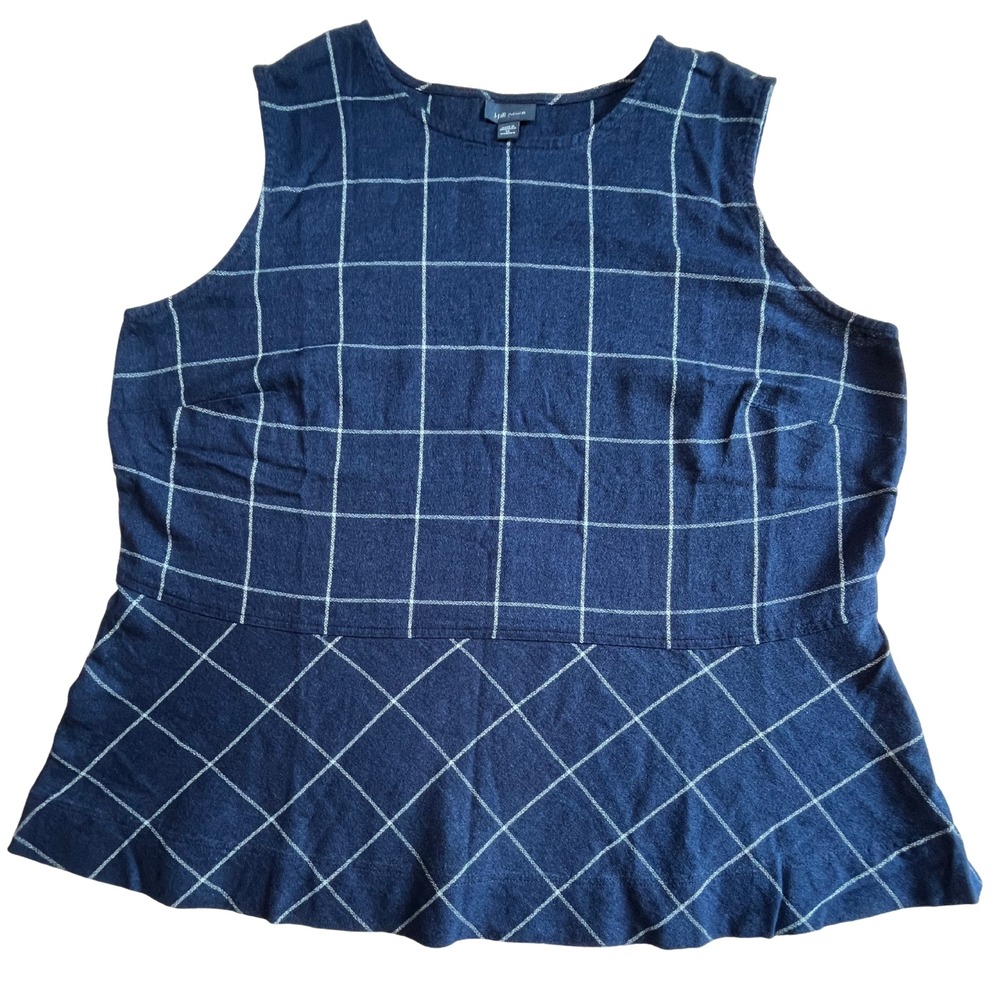 J Jill Sleeveless Peplum‎ Top Plus Size 1X Blue Corpcore Preppy Office Old Money